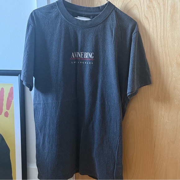 Anine Bing Charcoal Tee with Logo - Picture 4 of 11